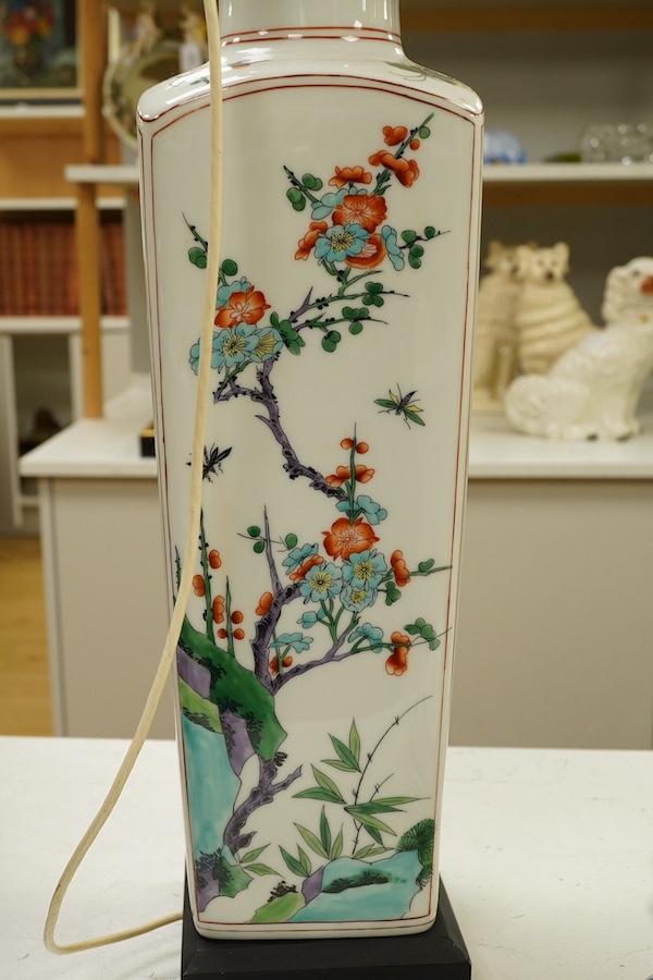 A Chinese porcelain famille verte floral table lamp, 54cm high excluding the fitting. Condition - good